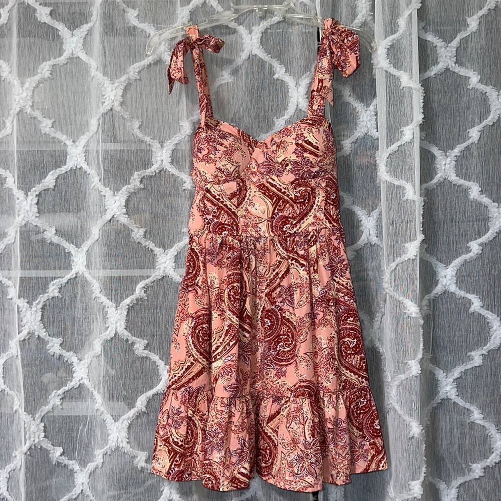 NWOT Pink Paisley Ruffle Mini Dress